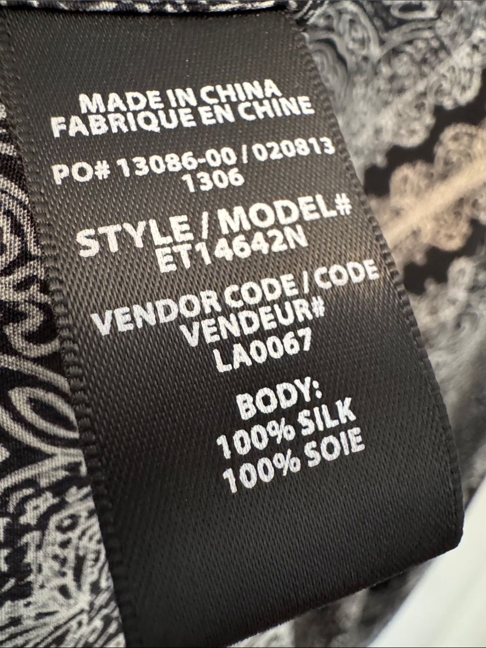 Ella Moss Black & White Paisley Racerback Tank 100% silk - Picture 8 of 12